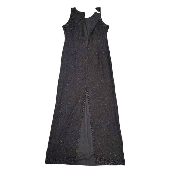 VTG 90s Laurence Kazar Black Beaded 100% Silk Formal Maxi Dress Large Sleeveless - Picture 10 of 12
